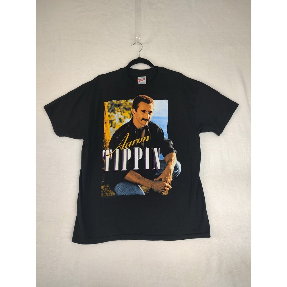 Vintage 1994 Aaron Tippin Tour T-Shirt Mens XL Black Hanes 100% Cotton USA Made